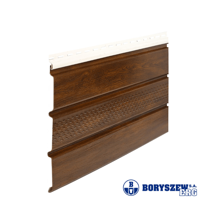 BORYSZEW - Podsufitka PCV orzech wentylacyjna (trzydeskowa) - próbka (5-10cm)