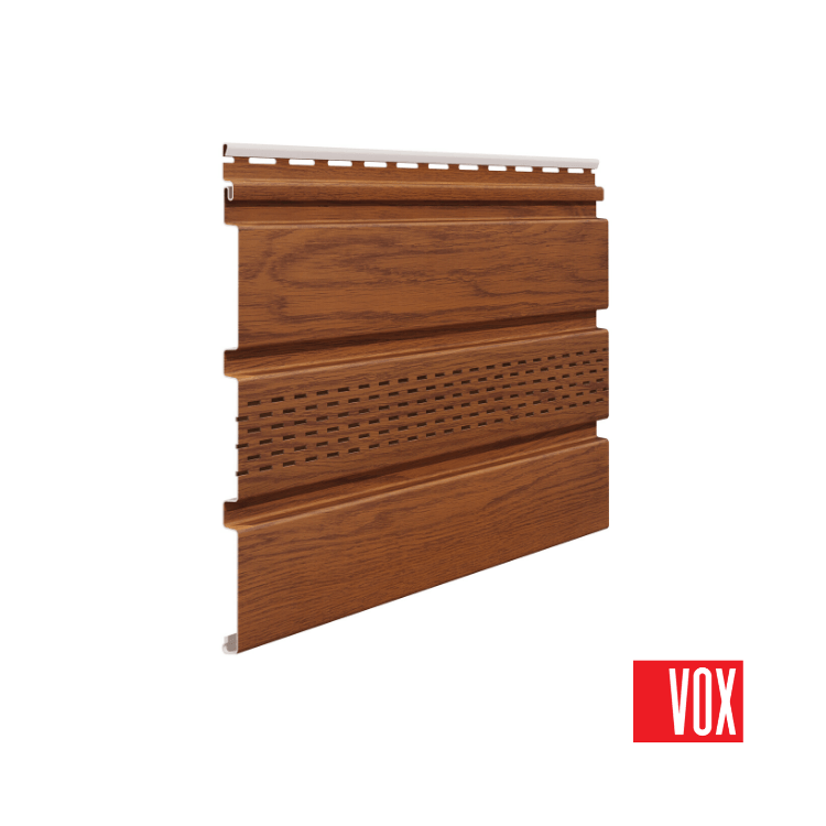 VOX - Podsufitka PCV złoty dąb wentylacyjna (trzydeskowa) - próbka (5-10cm)