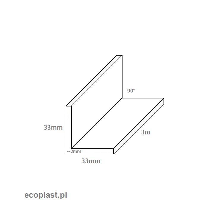 AS grafitowy - Kątownik / narożnik 33x33mm (90°) PVC / 3m - SCHEMAT