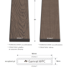GAMRAT - Profil uniwersalny WPC sztacheta 100x19mm Premium / ciemny brąz 3m - schemat, powierzchnie i struktura