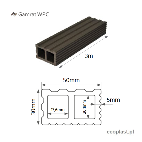 GAMRAT - Legar WPC 50x30mm (do deski tarasowej) / SCHEMAT
