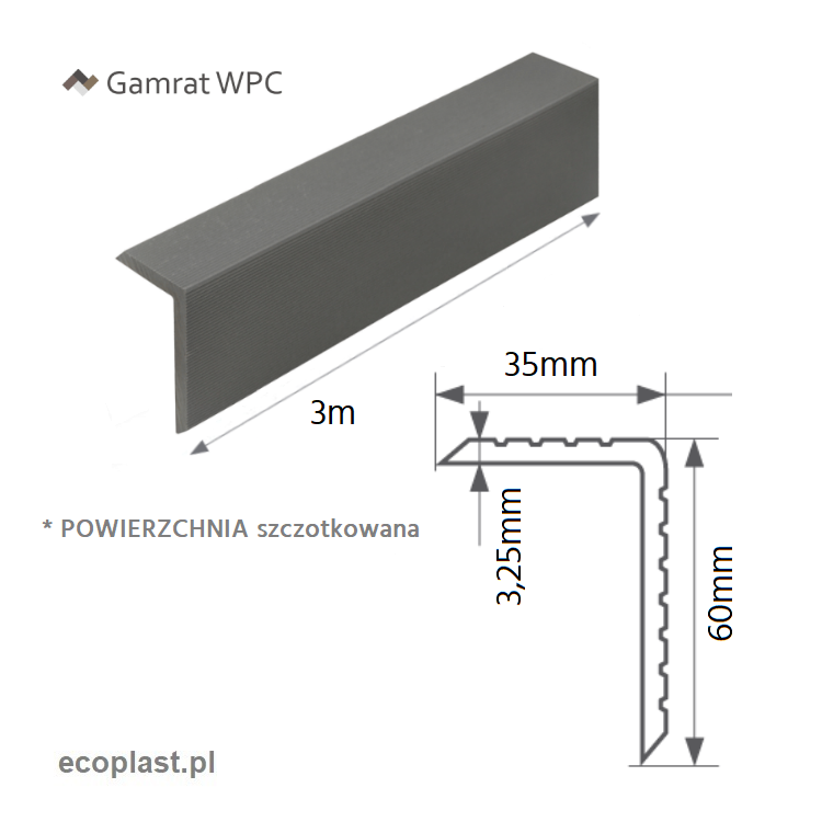 GAMRAT grafit - Listwa wykończeniowa "L" WPC (kątowa) 35x60mm / SCHEMAT