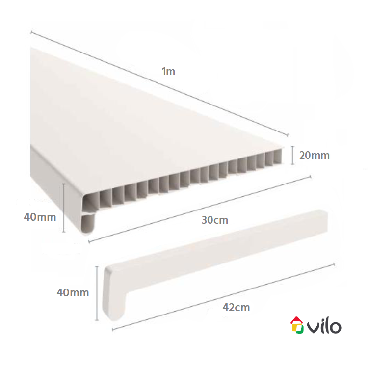 VILO Parapet wewnętrzny PVC szer. 30cm - biały / SCHEMAT