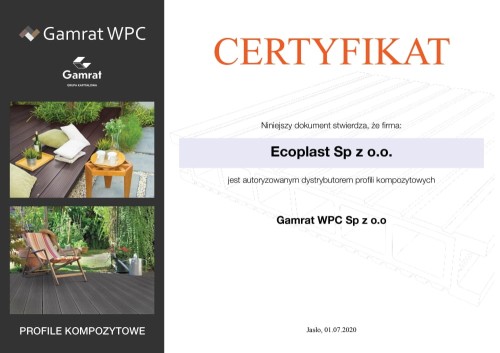 ECOPLAST - autoryzowany dystrybutor / CERTYFIKAT