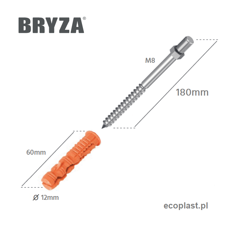 BRYZA STAL - Śruba M8 do obejmy + kołek / 180mm - SCHEMAT