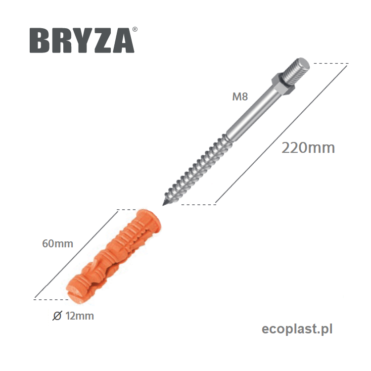BRYZA STAL - Śruba M8 do obejmy + kołek / 220mm - SCHEMAT