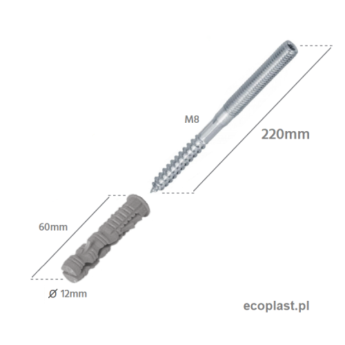 Śruba M8 do obejmy METALOWEJ + kołek / 220mm - SCHEMAT