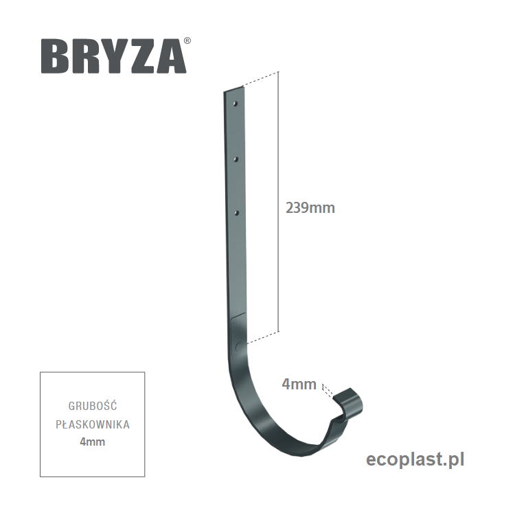 BRYZA STAL - Hak rynnowy 125mm / PROSTY