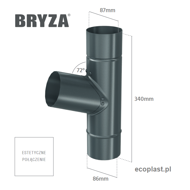 BRYZA STAL - Trójnik 90/90/90mm (kąt 72°) - SCHEMAT
