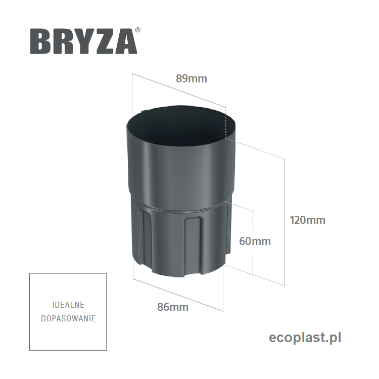 BRYZA STAL - Złączka rury 90mm (mufa) - SCHEMAT