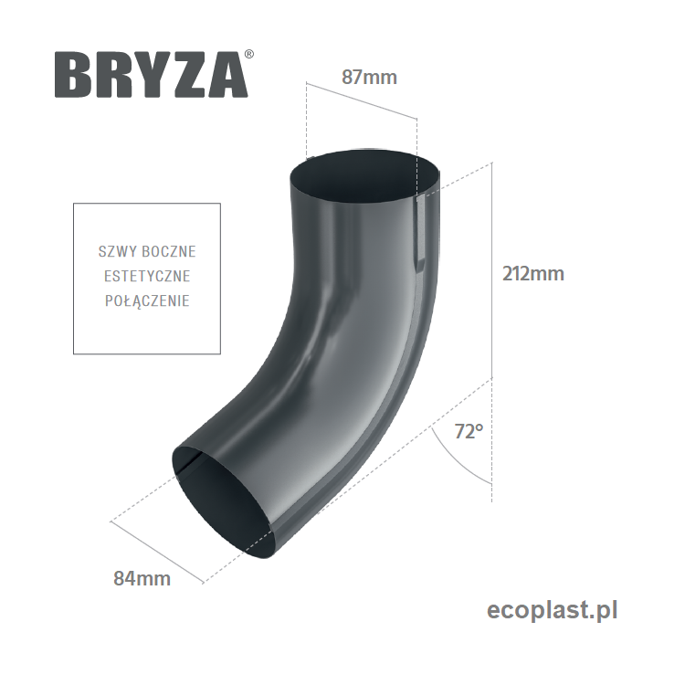 BRYZA STAL - Kolano / wylewka 90mm (kąt 72°) - SCHEMAT