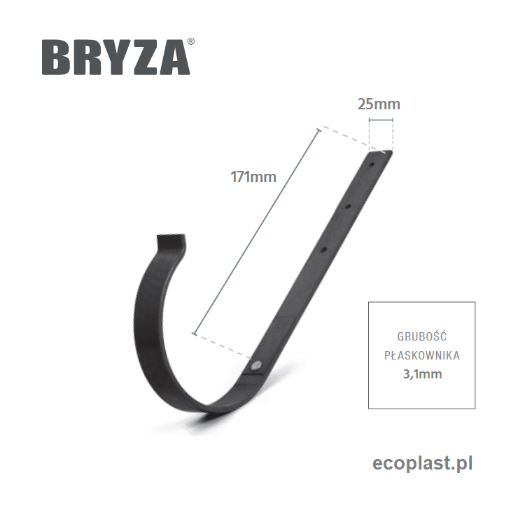 BRYZA PVC - Uchwyt rynnowy 75mm metalowy / PROSTY - SCHEMAT