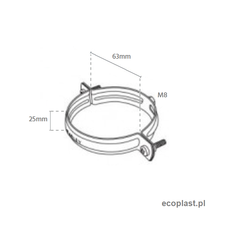BRĄZOWY - Obejma rury 63mm metalowa - SCHEMAT