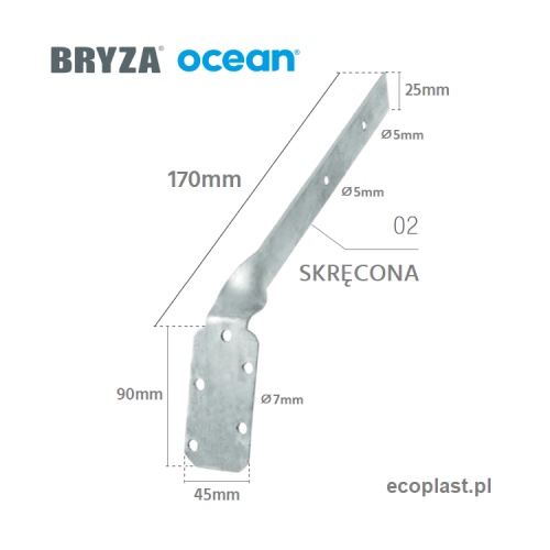 BRYZA / OCEAN - Listwa mocująca do uchwytu PVC 100mm / SKRĘCONA (stal) - SCHEMAT