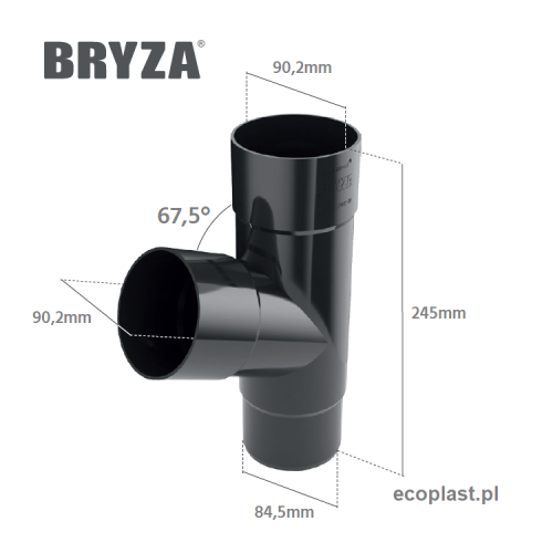 BRYZA PVC - Trójnik 90/90/90mm (kąt 67,5°) - SCHEMAT