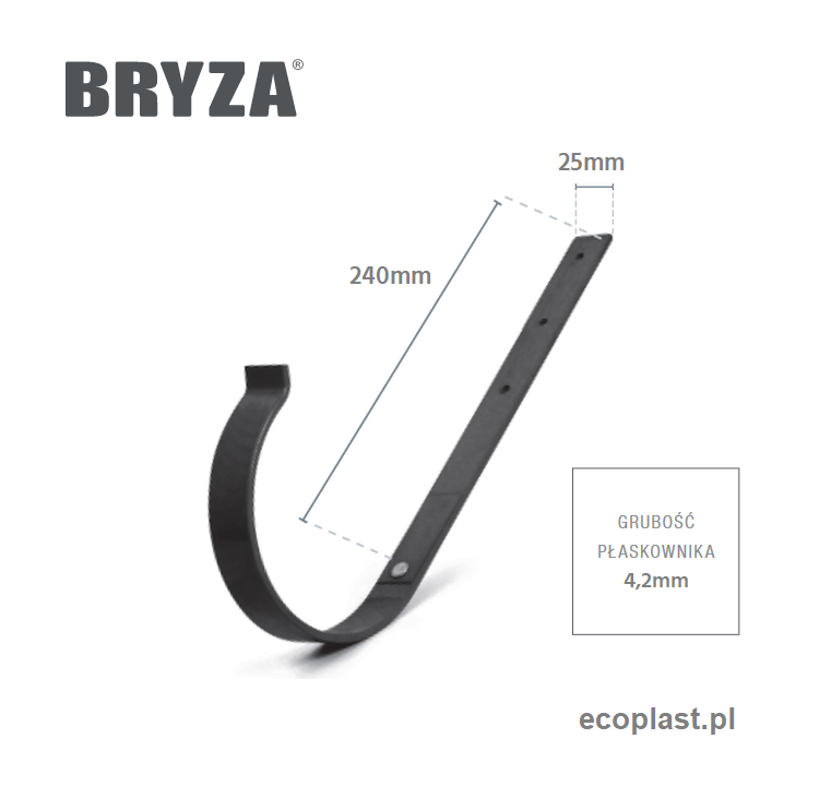 BRYZA PVC - Uchwyt rynnowy 125mm metalowy / PROSTY - SCHEMAT