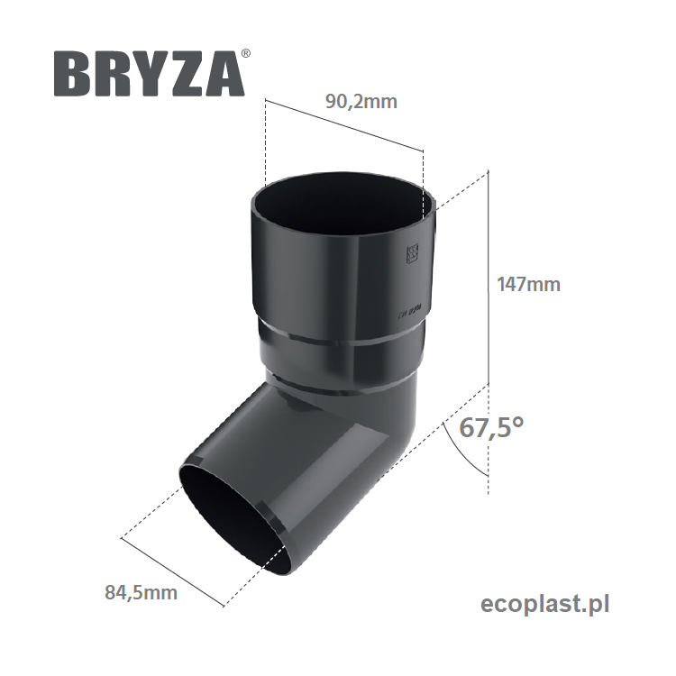BRYZA PVC - Kolano / wylewka 90mm (kąt 67,5°) - SCHEMAT