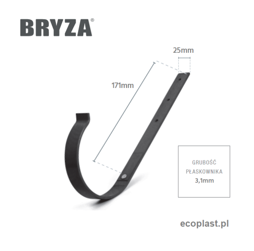 BRYZA PVC - Uchwyt rynnowy 75mm metalowy / PROSTY - SCHEMAT