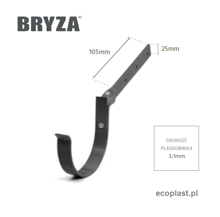 BRYZA PVC - Uchwyt rynnowy 75mm metalowy / SKRĘCONY - SCHEMAT