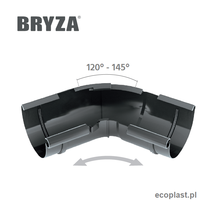 BRYZA PVC - Narożnik 125mm / WEWNĘTRZNY regulowany (kąt 120°-145°) - SCHEMAT