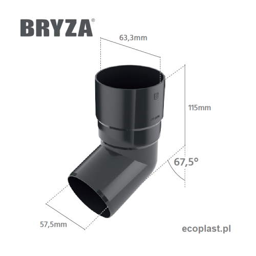 BRYZA PVC - Kolano / wylewka 63mm (kąt 67,5°) - SCHEMAT