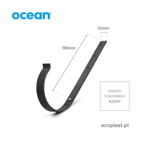 OCEAN PVC - Uchwyt rynnowy 100mm metalowy / PROSTY - SCHEMAT