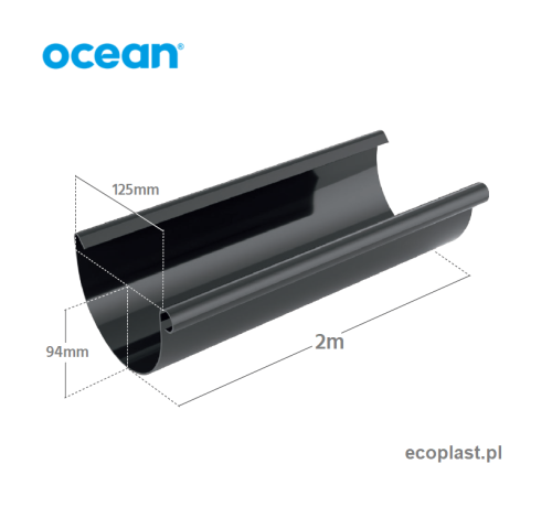 OCEAN PVC - Rynna 125mm / 2m - SCHEMAT