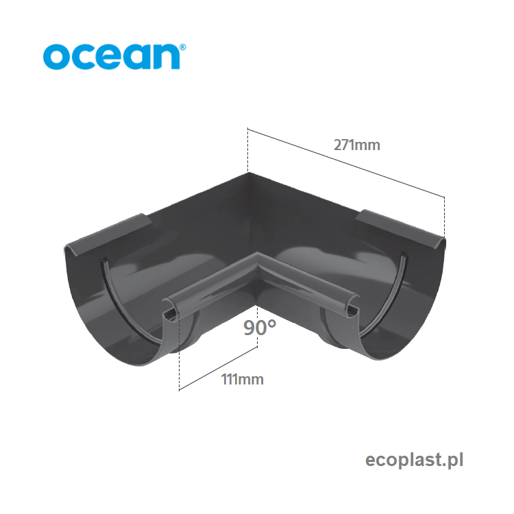 OCEAN PVC - Narożnik 150mm / WEWNĘTRZNY (kąt 90°) - SCHEMAT