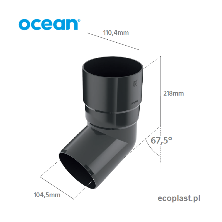 OCEAN PVC - Kolano / wylewka 110mm (kąt 67,5°) - SCHEMAT