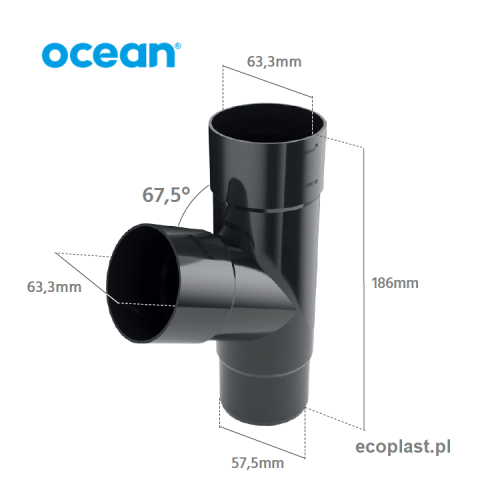 OCEAN PVC - Trójnik 110/110/110mm (kąt 67,5°) - SCHEMAT