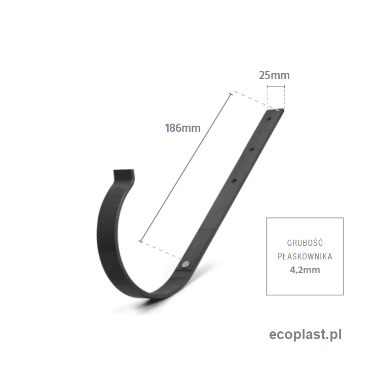 BRĄZOWY CIEMNY - Uchwyt rynnowy 100mm metalowy / PROSTY - SCHEMAT