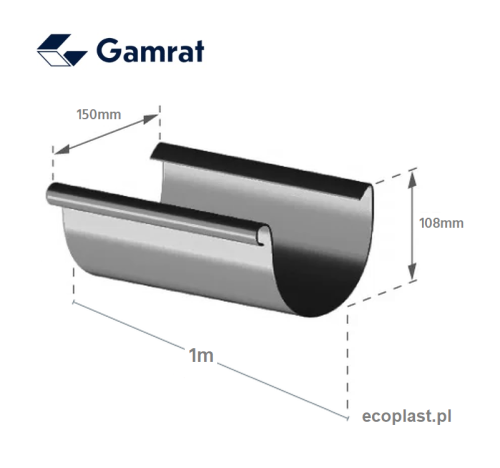 GAMRAT PVC - Rynna 150mm / 1m - SCHEMAT
