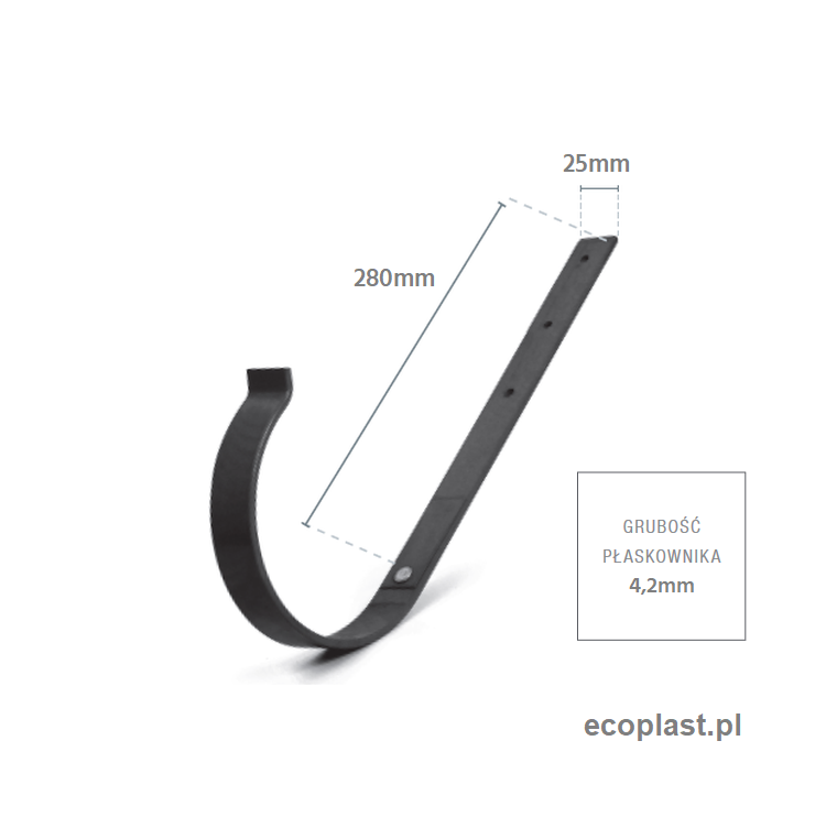 GAMRAT brąz ciemny - Uchwyt rynnowy 150mm metalowy / PROSTY - SCHEMAT