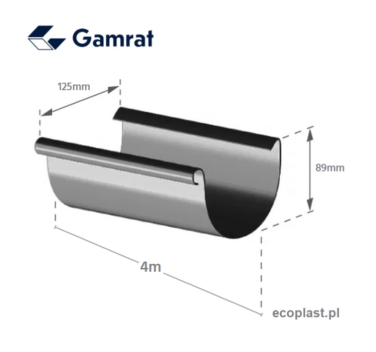 GAMRAT PVC - Rynna 125mm / 4m - SCHEMAT