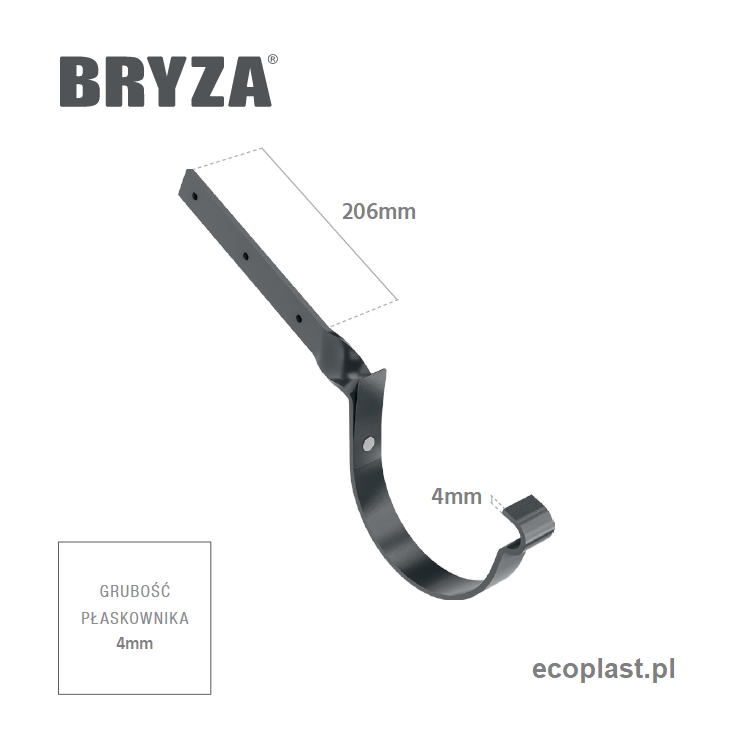BRYZA STAL - Hak rynnowy 150mm / SKRĘCONY - SCHEMAT