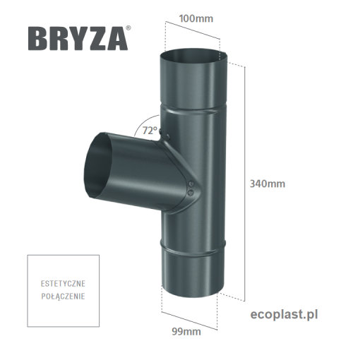BRYZA STAL - Trójnik 100/100/100mm (kąt 72°) - SCHEMAT