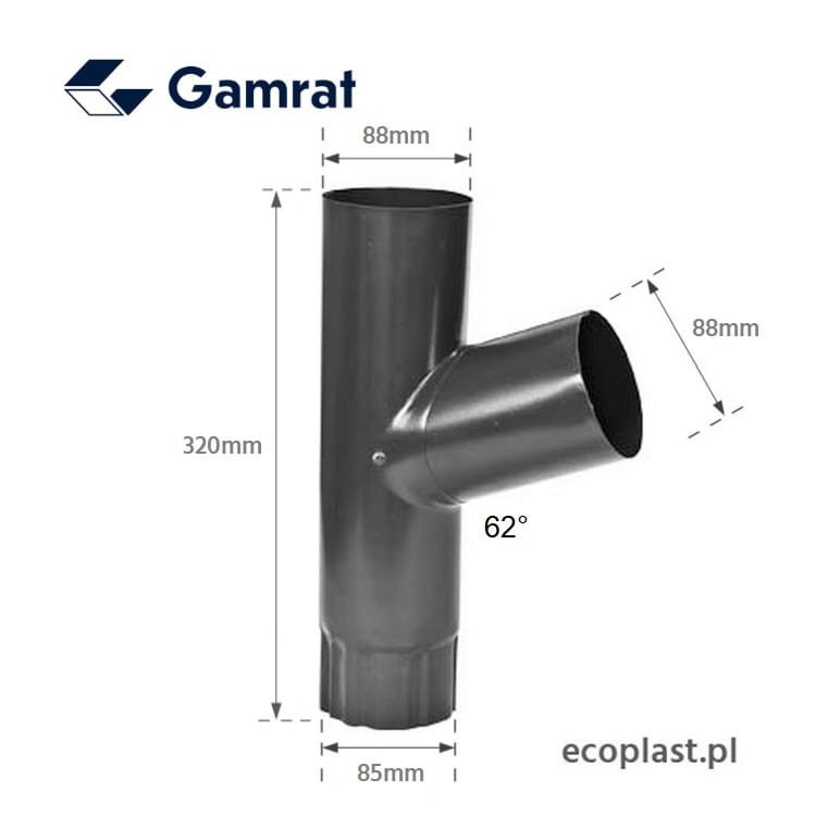 GAMRAT / STALGAM - Trójnik 87/87/87mm (kąt 62°) - SCHEMAT