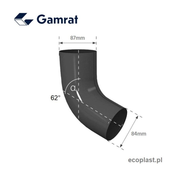 GAMRAT / STALGAM - Kolano / wylewka 87mm (kąt 62°) - SCHEMAT