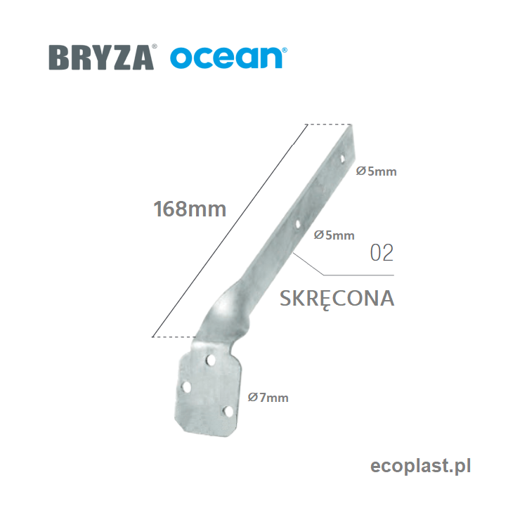 BRYZA / OCEAN - Listwa mocująca do uchwytu PVC 75mm / SKRĘCONA (stal) - SCHEMAT