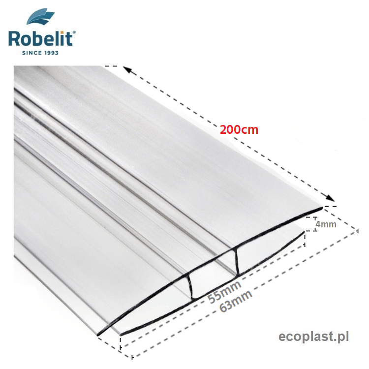 ROBELIT - Profil łączący H do poliwęglanu 4mm / 2m - SCHEMAT