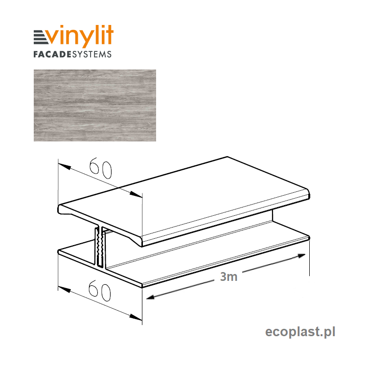VINYLIT - Listwa łącząca "H" Sheffield Oak Concrete / 3m
