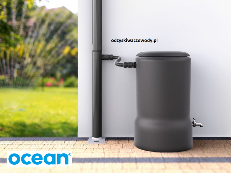 OCEAN szary - Odzyskiwacz wody deszczowej PVC / 63mm + końcówki - WIZUALIZACJA