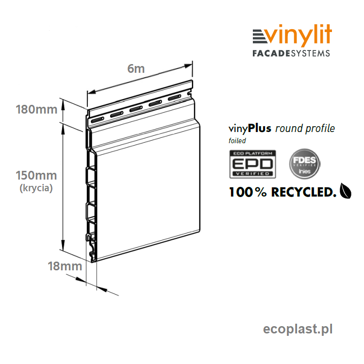 VINYLIT vinyPlus Round - Deska elewacyjna Artisan Oak / 15cm x 6m - SCHEMAT