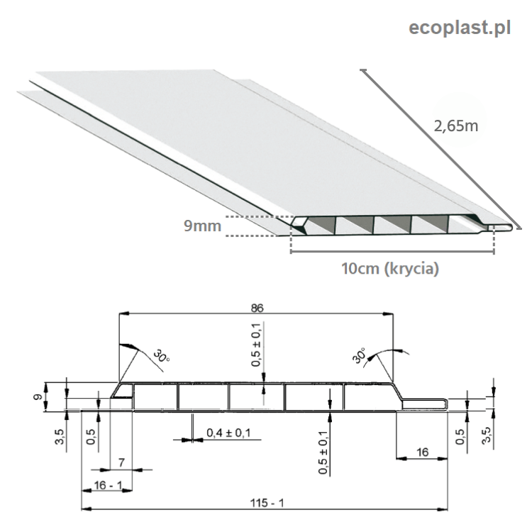 AS kremowy - Panel ścienny PVC / 10cm x 3m - SCHEMAT