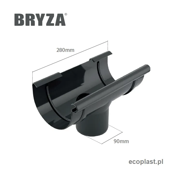 bryza-pvc-czarny-lej-spustowy-125-90mm-zdjecie-wymiarow.webp