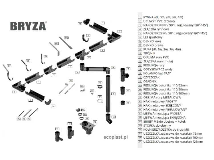 bryza-pvc-brazowy-denko-100mm-prawe-system-rynnowy-elementy