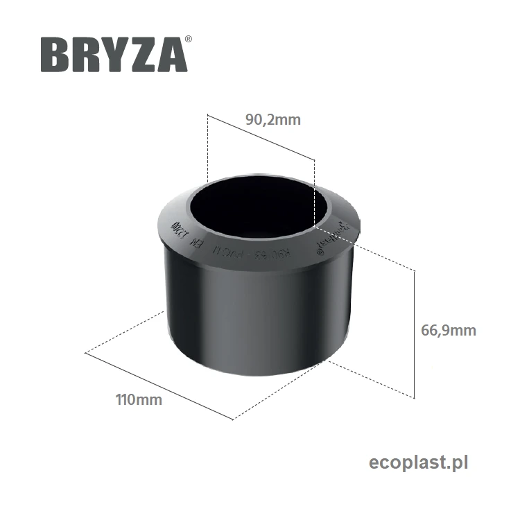 bryza-pvc-bialy-redukcja-110-90mm-schemat-wymiarow