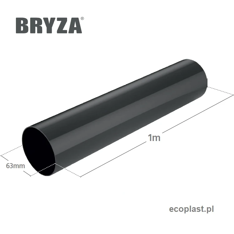 bryza-pvc-bialy-rura-spustowa-63mm-1m-schemat-wymiarow
