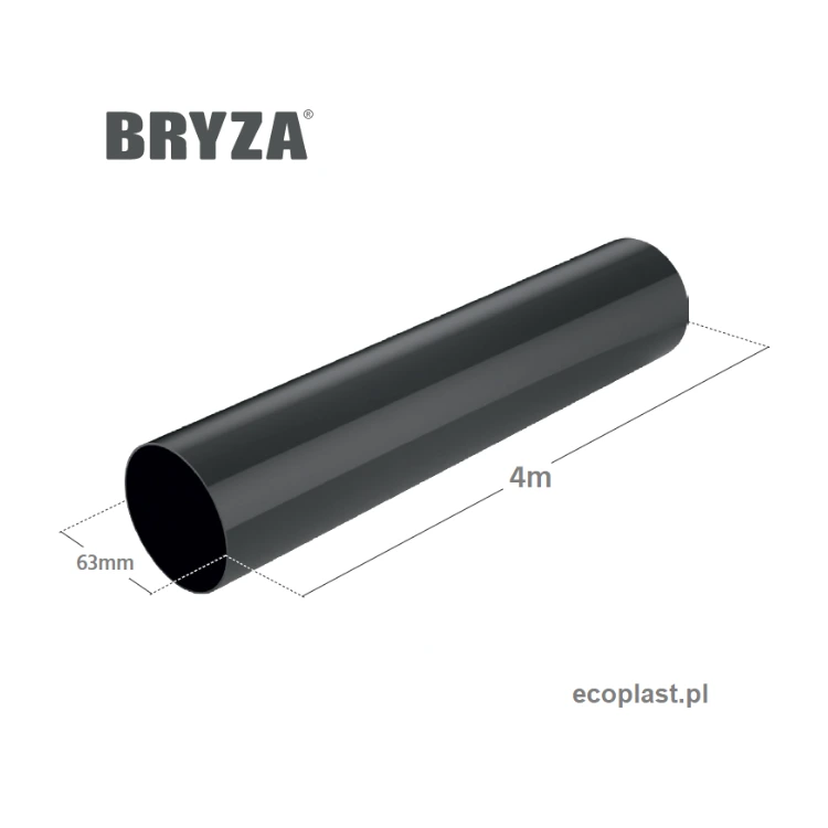 bryza-pvc-bialy-rura-spustowa-63mm-4m-schemat-wymiarow