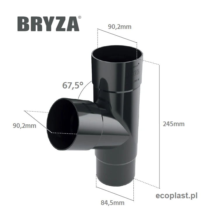 bryza-pvc-bialy-trojnik-90-90-90mm-schemat-wymiarow